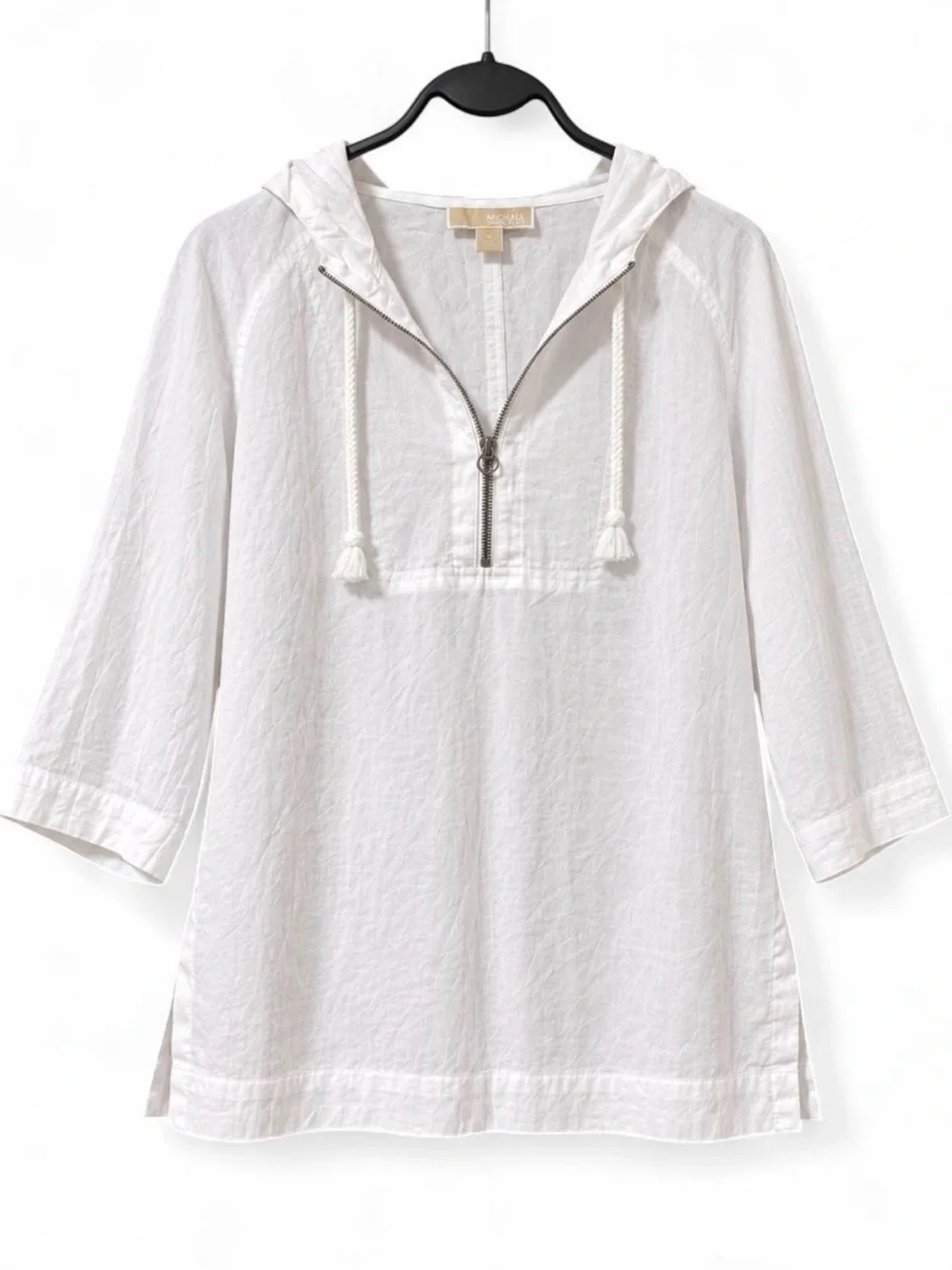 MICHAEL Michael Kors White Hooded Half Zip Tunic Top Size Medium